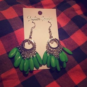 *3/$15* Green beaded dangle hook earrings